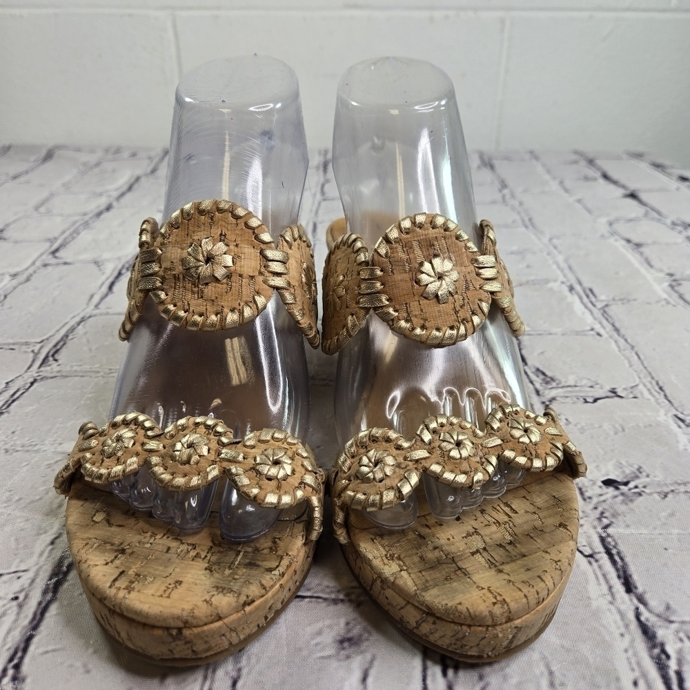 Jack Roger's Lauren cork gold medallion wedge sandals - Picture 9 of 12
